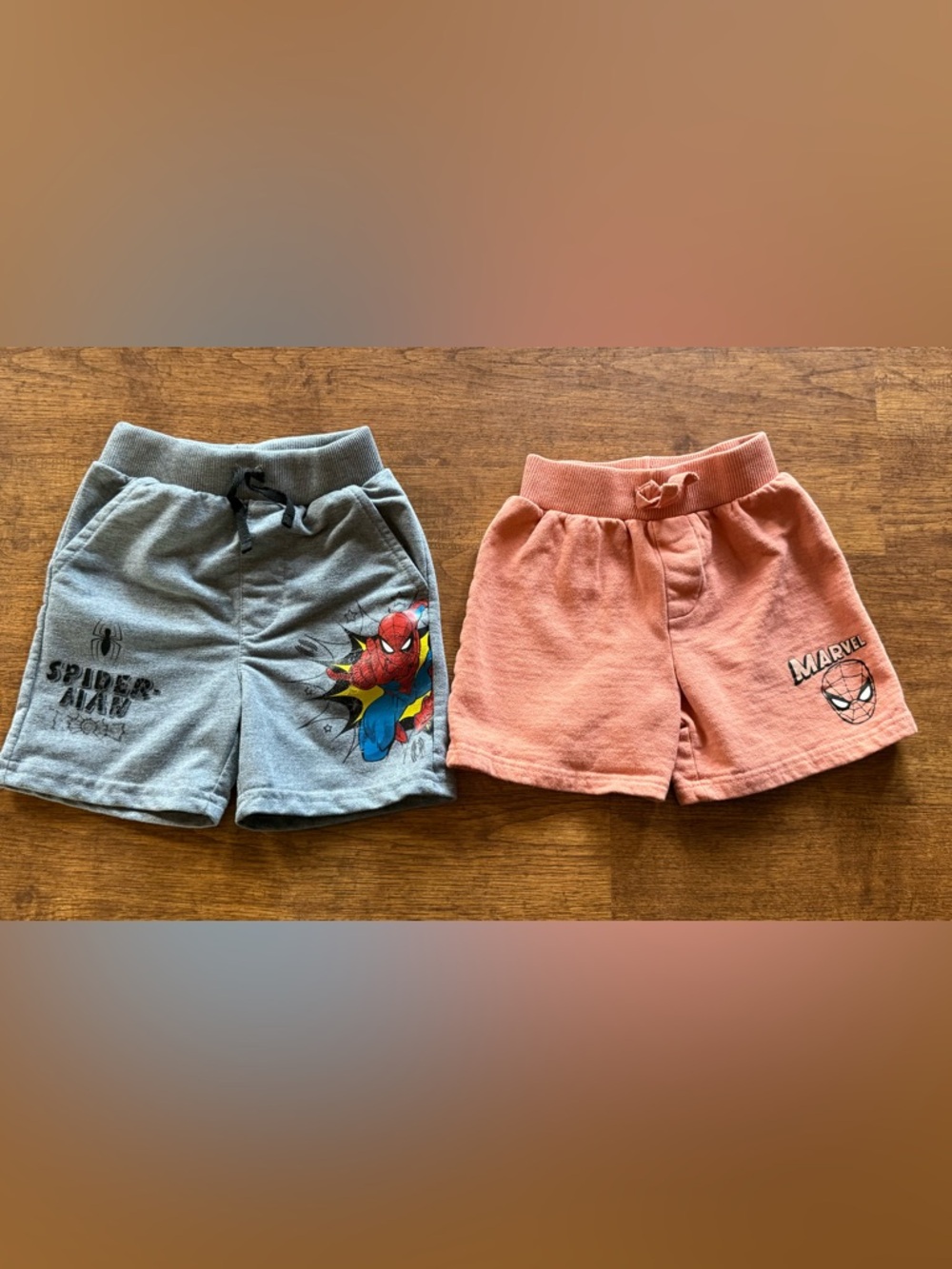 Marvel Spiderman Kids Drawstring Shorts 2-Pack – Size 3T – Grey & Peach